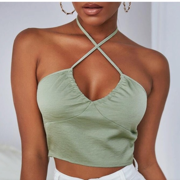 Shein | Small | Green Crisscross Cut-Out Halter Top - Picture 1 of 6